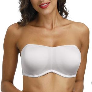 DHX Women's Strapless Bandeau Bra with Clear Straps Multiway Removable Pads Plus Size Bras for Large Bust Full Coverage,White,34F