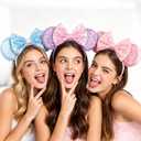 Mouse Ears Headband for Princess, Pink Ears for Women Halloween Costume, Sequin Bows Headwear Hair Accessories - Pink&Blue&Purple