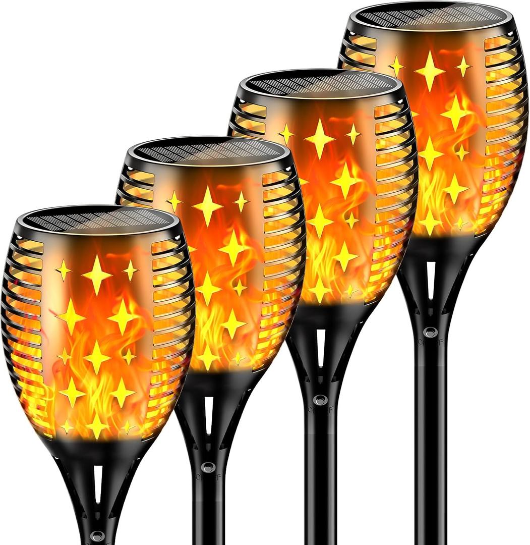 YoungPower Solar Torch Lights with Flicking Flame, Outdoor 43" Large Landscape Path Light Waterproof Flame for Garden Yard Patio, 4 Pack