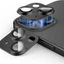 for iPhone 15 / iPhone 15 Plus Camera Lens Protector, Step Tempered Glass Camera Screen Cover Film Matte Alloy Metal Original invisible, 2 Pack, Black