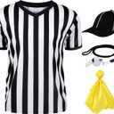 JORHIG 4 Pcs Referee Shirt, Referee Costume Men Women V-Neck Ref Shirt Hat Ref Whistle Penalty Flag for Football Soccer Player Set A, S