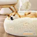 Bedsure Calming Dog Bed for Medium Dogs - Donut Washable Medium Pet Bed, Anti-Slip Round Fluffy Plush Faux Fur Cat Bed, Fits up to 45 lbs Pets, Ivory Beige, 30 inches