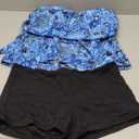 Women Two Piece Tankini with Shorts - Blouson Bathing Suit Halter Bandeau Top Swimsuit with Boyshorts Swimwear (Large, Blue Paisley)