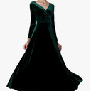 Urban CoCo Women Long Sleeve V-Neck Velvet Stretchy Long Dress Large