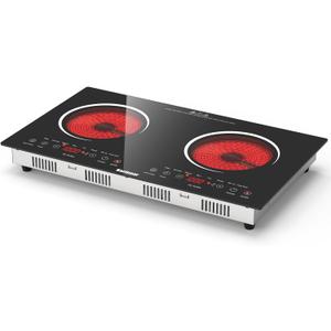 Karinear 2 Burners Electric Cooktop 24 Inch, 110v~120v Countertop and Built-in Elecric Stove Top, Portable Electric Radiant with Outlet Plug, Sensor Touch, Child Safety Lock, Timer(white) (white)