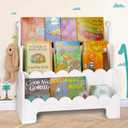 Kids Bookshelf Wooden 3-Tier, Scalloped Book Shelf for Kids Rooms, Front Facing Toddler Montessori Bookshelf, Baby Nursery Book Shelves Kids Classroom Bookshelf Bookcase (White)