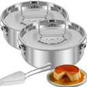 2 Pack Flan Pan Mold with Lid and Spatula 1.5QT Stainless Steel Molde Para Flan Molds Pans Containers for 6QT to 8QT Pot Baking with Water Bath 7.5 x 3 Inch