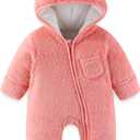 Newborn Baby Bear Outfit With Fold-Over Mittens and Footies Girls Boys Winter Fleece Clothes Hooded Romper Snowsuit (0-3 Months, Thickened-pink)