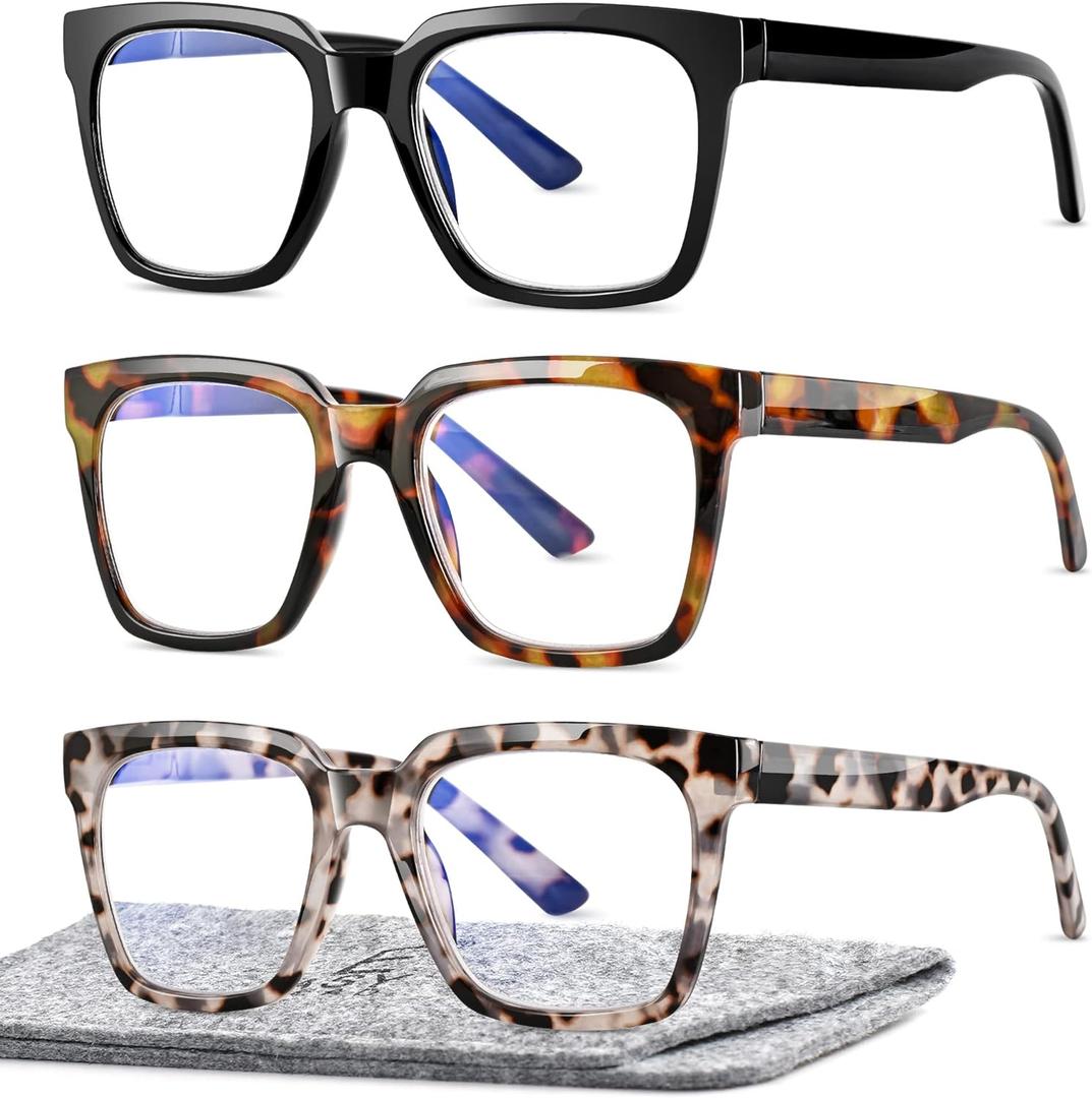 EASY READ 3 Pairs Reading Glasses for Women, Squre Computer Blue Light Blocking Anti UV Readers with Spring Hinge (Black/Tortoise/Grey, +1.75)