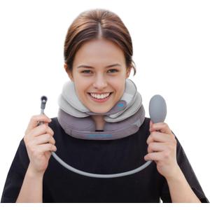 Tech Love Cervical Neck Traction Device, Neck Stretcher for Neck Pain with Removable Air Pump, Adjustable Inflatable Neck Decompression Devices, Neck Traction Devices for Home use or on Trips (Gray)