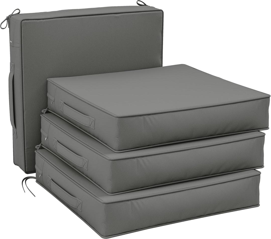 Patio Chair Cushions 22 x 22 x 4 Inch Waterproof Outdoor Seat Cushions for Patio Furniture, Outdoor Sofa Couch Pads with Ties & Handle, Set of 4, Light Grey