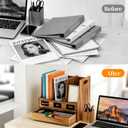 Wood File Organizer for Desk, 3-Section Vertical Folder Holder with Drawer, Upright Binder Rack Stand with Chalkboard Label, Tabletop Magazine Document Sorter for Office Home