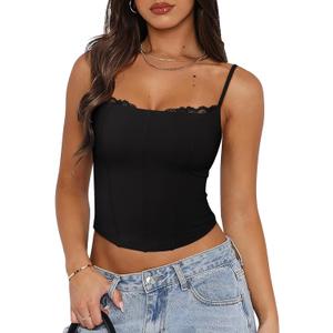 PINKMSTYLE Womens Bustier Corset Tops Spaghetti Strap Camisole Tank Tops Y2K Date Night Going Out Outfits (Black, M)