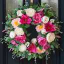24 Inch Spring Wreaths for Front Door Outside,Artificial Silk Peony Rose Magnolia Spring Summer Wreath with Lavender Greenery | Luxury Summer Wreaths for Front Door-Indoor Outdoor Wreath Decor