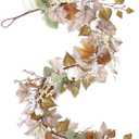 XmasExp Fall Garland Fall Decorations for Home 5Ft Rustic Maple Berry White Pumpkin Decor for Mantle Fireplace Thanksgiving Farmhouse Harvest Outdoor Indoor