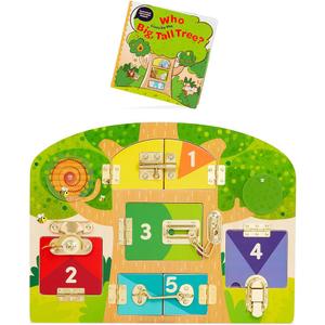 Battat Education Knock-Knock Who's Inside? Lock & Latch Board Wood Puzzle