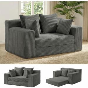 cidludto Boneless Couch Loveseat Sleeper, Convertible Sofa Bed Folding Couch Bed Foldable, 2 in 1 Boneless Chair Bed & Futon Sofa Bed, Small Pull Out Sofa with 4 Pillows for Living Room, Grey | No Assembly, Convertible, 2 in 1, Pull Out Handle, 4 Pillows