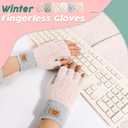 Fingerless Gloves for Women - Winter Knitted Half Finger Gloves for Typing Driving Fingerless Mittens (Blue)