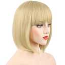 MOSINA 613 Blonde Bob Wig - Short 613 Blonde Straight Bob Wigs with Bangs for Women, Colorful Short Hair Wig, Cute Synthetic Wigs for Cosplay, Daily, Halloween (12inch)