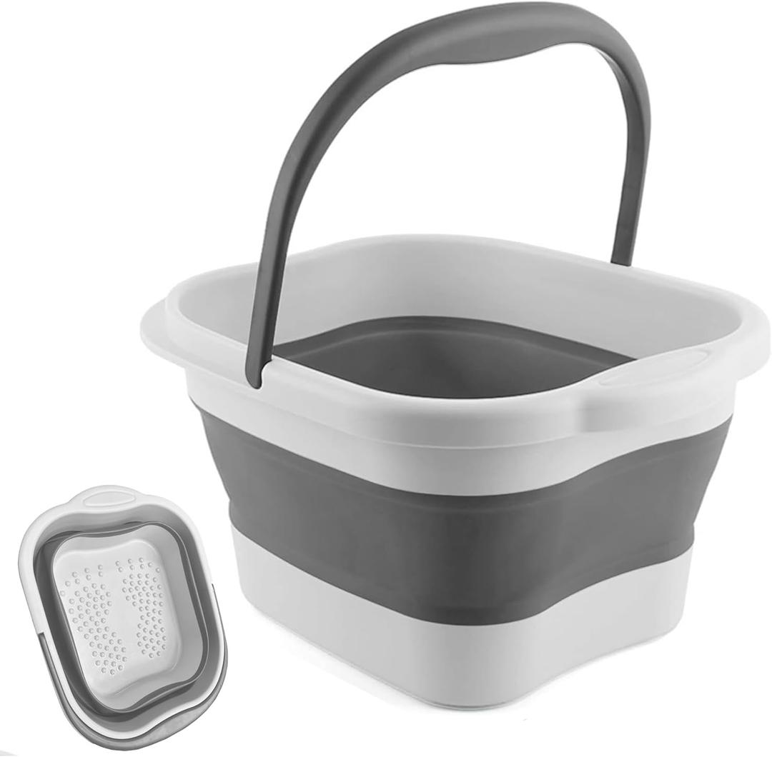Collapsible Foot Soak Tub 15L(4 GL) with Handle, Bath Massager for Dry Cracked Feet, Plastic Grey Foot Bucket