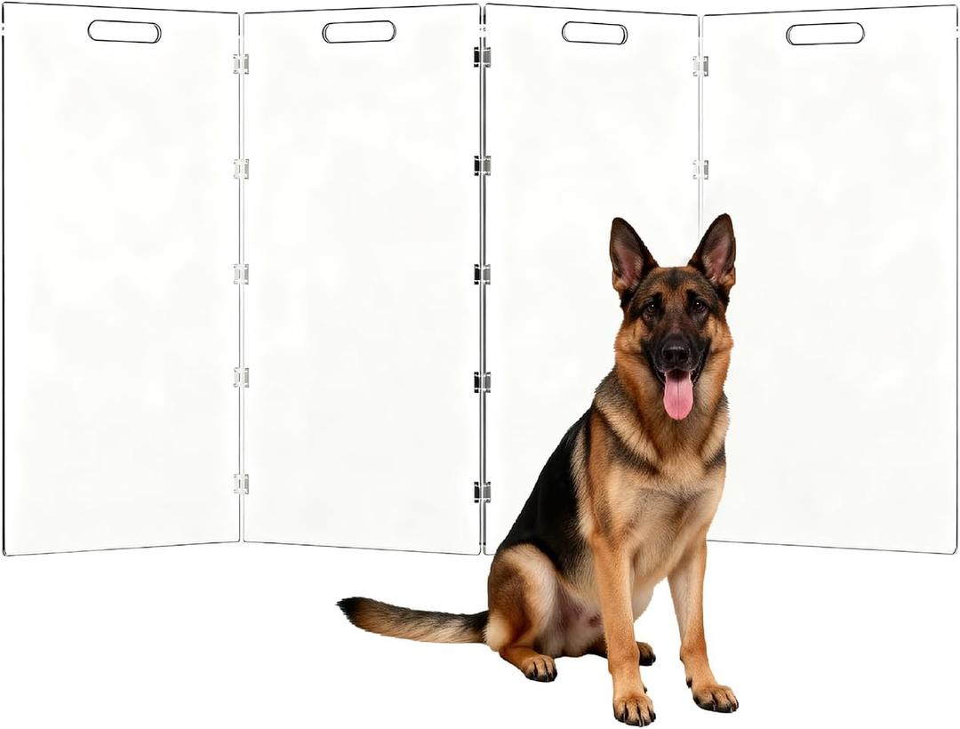 Acrylic Tall Dog Gate, Freestanding Pet Gate Barrier (4 Panel-31.5" H)
for Doorways, Indoor, Stairs, Foldable Fence Dog Playpen No Drilling