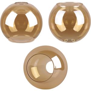 3 Pack Amber Glass Globe Shade Fixture Replacement, 5.11 Inch Diameter, E26 Base 1-5/8 Inch Fitter, Glass Globe Lampshade Cover for Pendant Wall Sconce Chandelier Vanity Light (Amber, 5.11 Inch)