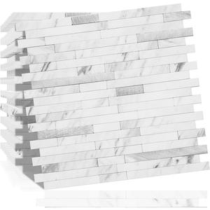 DICOFUN 10-Sheet Peel and Stick Backsplash Tile, Faux White Marble Look PVC Mixed Metal Stick on Backsplash Tiles for Kitchen and Bathroom, 9.4 sq.ft