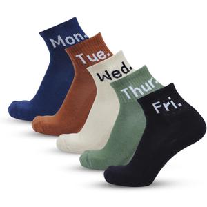 Days of the Week Socks, Ankle Socks for Men, Daily Gym Socks, Weekdays Quarter Socks, Athletic Running Breathable Sports Socks, Colorful Half Walking Socks for Daily Exercise