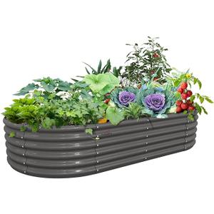 ANLEOLIFE 8x4x2ft Galvanized Raised Garden Bed Kit, Oval Metal Deep Root Planters for Outdoor Plants Vegetables Flowers Herb, Large Bottomless, 478 Gallon Capacity- Quartz Grey