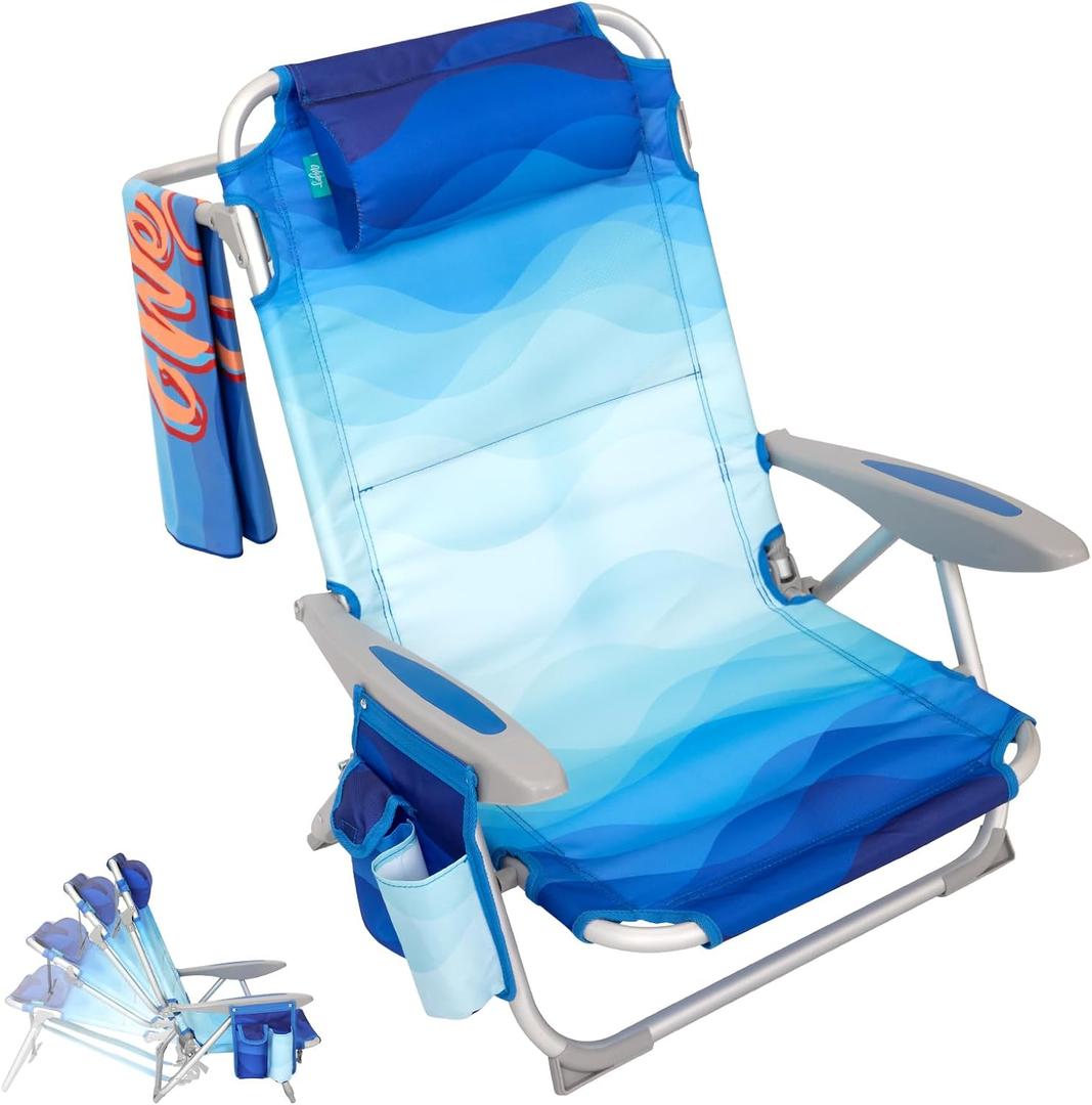 #WEJOY Folding Beach Chair for Adults, 4-Position Aluminum Lightweight Beach Chair, Low Sands Chairs with Backpack Straps, Cup Holder and Padded Headrest, Supports 265lbs for Lawn (#C 1 Pack Blue Pattern) #WEJOY Folding Beach Chair for Adults, 4-Position Aluminum Lightweight Beach Chair, Low Sands Chairs with Backpack Straps, Cup Holder and Padded Headrest, Supports 265lbs for Lawn (#C 1 Pack Blue Pattern)
