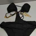 OYOANGLE Women's Chain Linked Cut Out Halter One Piece Swimsuit Tummy Control Bathing Suit (Large, Black)