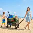 TIMBER RIDGE Push & Pull Double Decker Wagon, 400L Large Capacity Heavy Duty & 450lb Load, Collapsible Cart with All-Terrain Wheels & Brakes, 54 Extended Foldable for Sports, Beach, Camping, Green