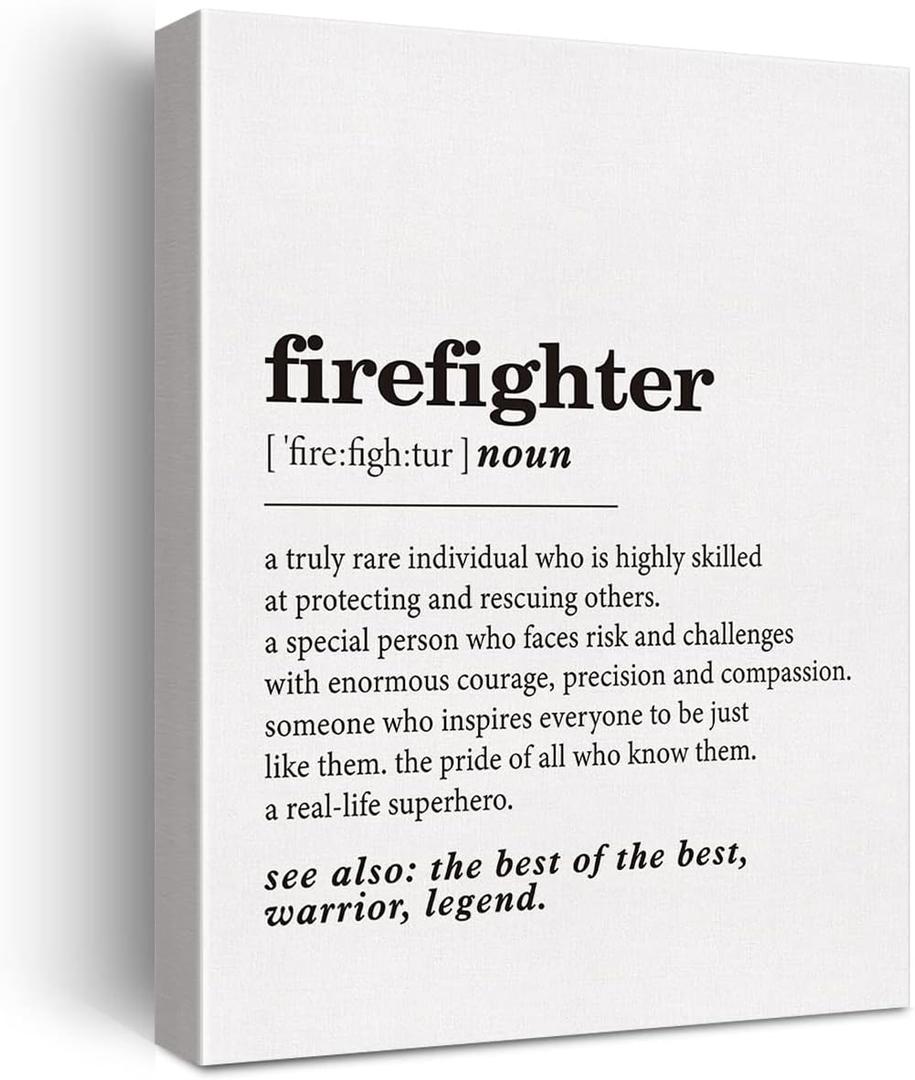 LEXSIVO Firefighter Definition Print Canvas Wall Art Office Decor Modern Fire Fighter Painting 12x15 Canvas Poster Framed Ready to Hang Dictionary Artwork Firefighter Gifts