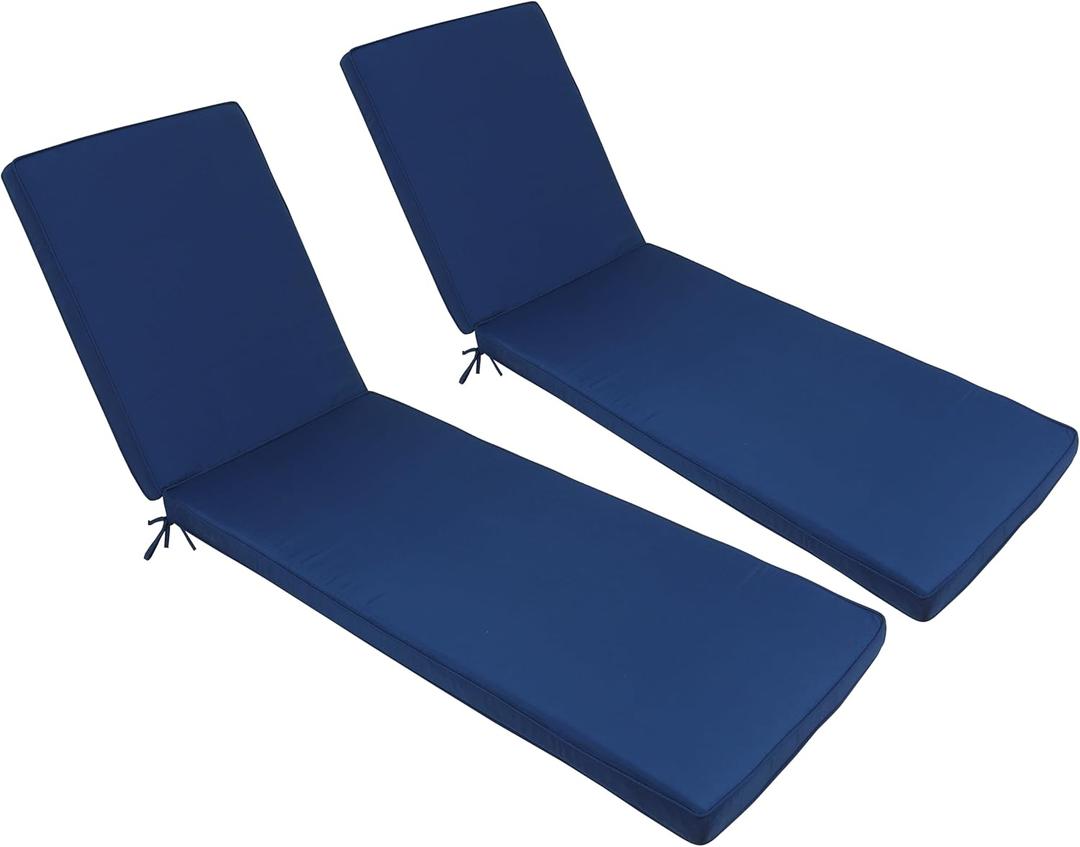 Outdoor Chaise Lounge Cushions Set of 2, 75"x22"x3" Thick Patio Chaise Cushions with Straps, Water-Resistant & Fade-Resistant Foam for Pool, Lawn Furniture-Navy Blue, 74 inches x 22 inches x 2.76 inches