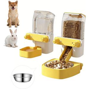 2-Pack Cage-Style Large Capacity Hanging Automatic Pet Feeder & Water Dispenser 50oz/1500ml,for Cages 0.98" Max Inner,1.77"-2.56" Outer,for Small/Medium Dogs, Cats, Rabbits & Guinea Pigs
