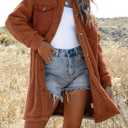 EVALESS Fuzzy Fleece Jackets for Women Fashion Long Sleeve Lapel Button Down Long Teddy Coat Faux Fur Warm Winter Outwear (Brown, M)