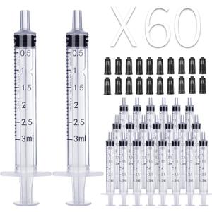 3ml Syringe Without Needle - 3 ml Small Plastic Syringes Sterile Individually Packed with Cap for Lab Medicine Student Measuring Liquid and Pet Dog Cat Baby Feeding Oral Colostrum ( 60 Pack 3cc /ml )