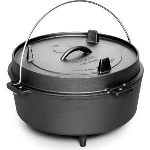 Pre-Seasoned Cast Iron Dutch Oven With Skillet Lid, Outdoor Camping Deep Pot for Camping Fireplace Cooking BBQ Baking Campfire, Leg Base, 4.5 Quart