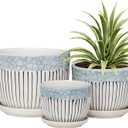 Ton Sin Grey Flower Pots, Texture Planter for Indoor Plants Set of 3 Ceramic Flower Pots with Saucer, Cute Garden Pots Succulent Pots, 6.75/5.6/4.2 Inch, Indoor Outdoor Home Garden Decor