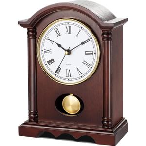 AYRELY Classic Grandfather Mantel Clock for Living Room Dco, Elegant Wooden Finish, Gold-Tone Pendulum, Desk Clock for Living Room, Bedroom, Farmhouse Dcor