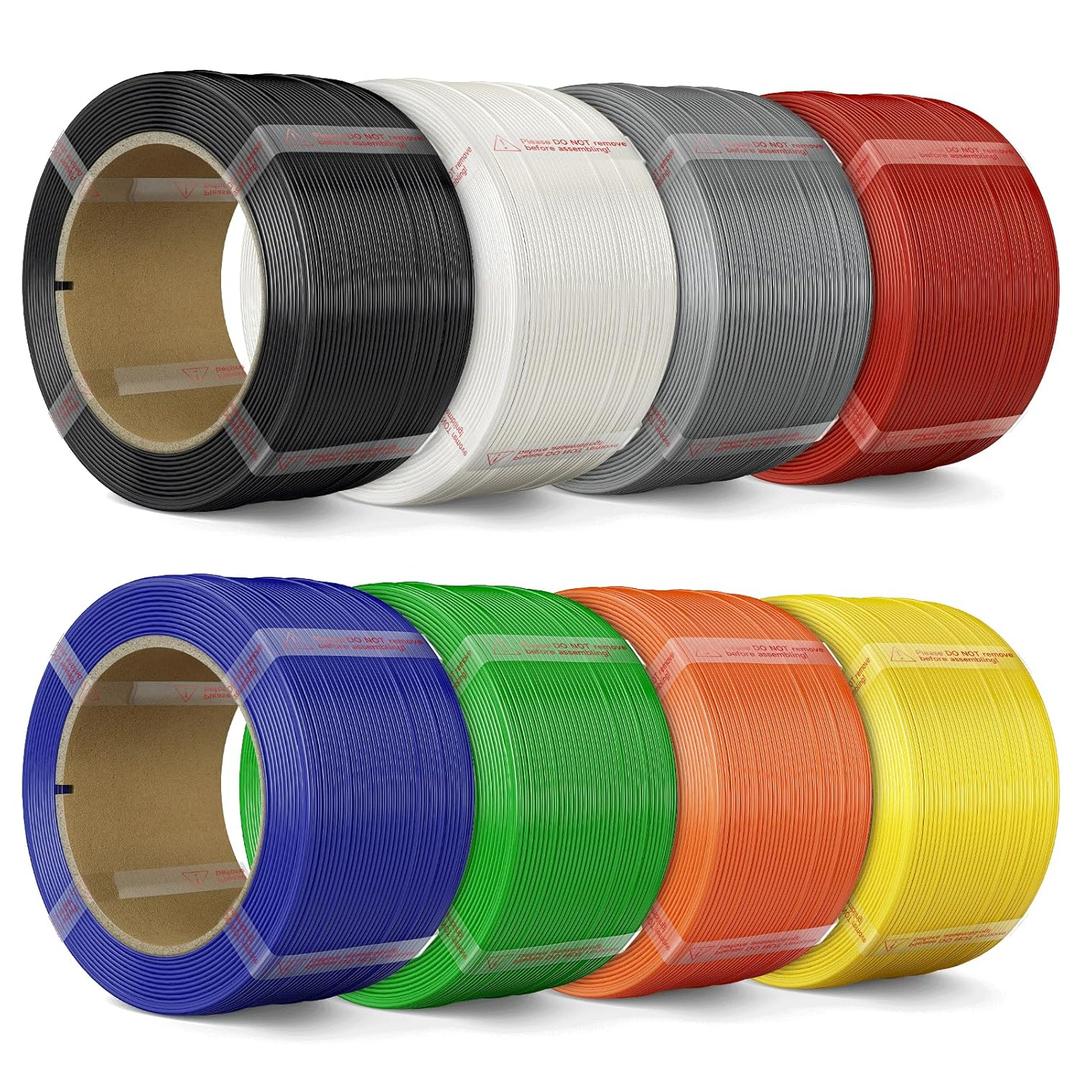 PLA Filament Refill 1.75mm for 3D Printer 8x250g Color Sampler for Reusable Spools, Try More Colors: Black, White, Ash Gray, Red, Yellow, Dark Blue, Green, Orange