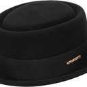 Pork Pie Hat for Men Women Short Brim Fedora Flat Hat Wool Felt Boater Panama Hats Size:S-M (Black - Short and Curly Brim)
