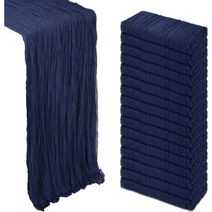 16 Pack Navy Blue Cheesecloth Table Runner 10Ft Gauze Cheese Cloth Table Runner 120 Inch Boho Sheer Rustic Fabric for Holiday Party Decor Bridal Baby Shower Wedding Home Decoration
