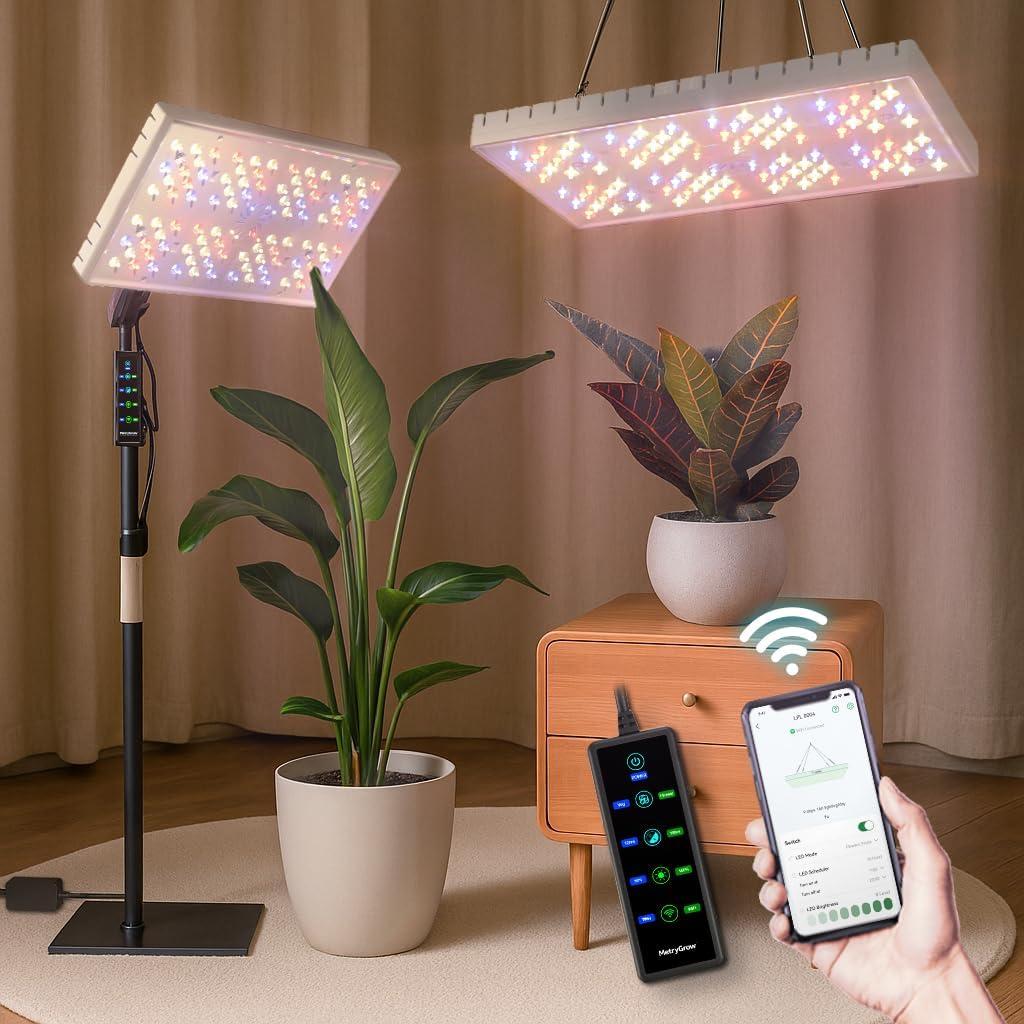 Grow Lights for Indoor Plants, [Smart APP & Expansive 2x2 Ft Coverage] Genuine 48Watt LED Full Spectrum Standing/Hanging Growing Plant Lamps, 8-Level Brightness, 270Folding, 360Rotation