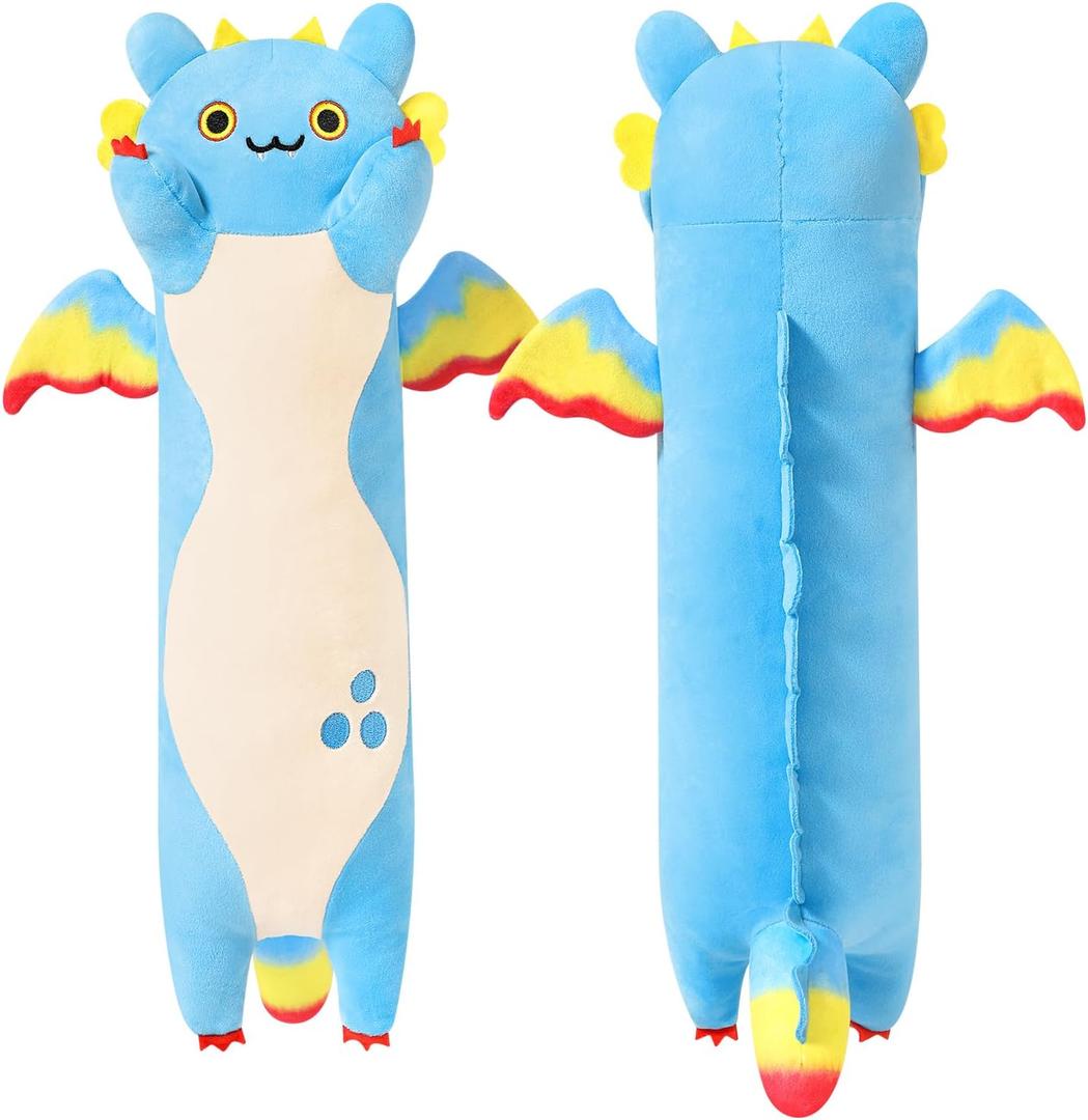 PEACH CAT Long Dragon Cat Plush Pillow Cute Dragon Cat Stuffed Animal for Boys and Girls Blue 19.6"