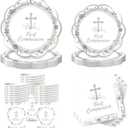 Rakuto First Communion Party Decorations, 100PCS First Holy 1st Communion Disposable Paper Plates and Napkins Table Decoration, God Bless Baptism Silver Floral Paper Cup Decor for Christening Church