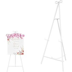 White Easel Stand for Sign, 55'' Adjustable Easel Stand for Display, Metal Easel Display Stand Heavy Duty(Round Tube)