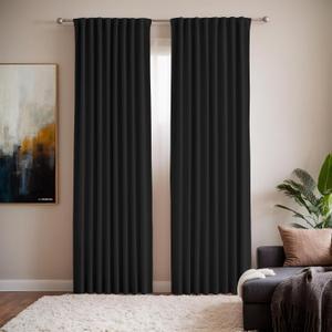 Black Blackout Curtains for Bedroom Living Room Windows 52 x 84 Inches Long 2 Panels Set - Back Tab and Rod Pocket with Hook for Track System -Light Filtering Privacy Curtains