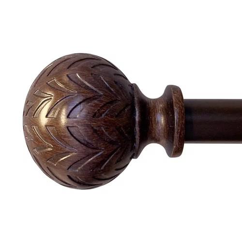 Hermosa 26 in. to 48 in. Adjustable 5/8 in. Single Curtain Rod in Walnut with Finials