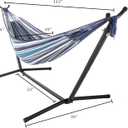 Pure Garden Double Brazilian Hammock with Stand Woven Cotton, 2-Person, Outdoor Swing with Frame for Camping, Backyard or Patio (Blue Stripes)